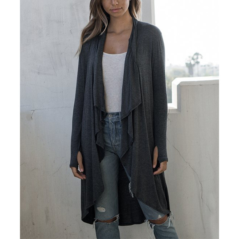 Charcoal Cascade Open Midi Cardigan - Women